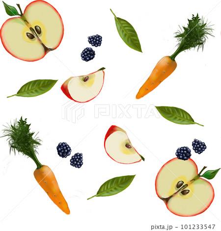 Fruits pattern on a white background. drawn by hand Fruits pattern on a white background. drawn by hand 101233547
