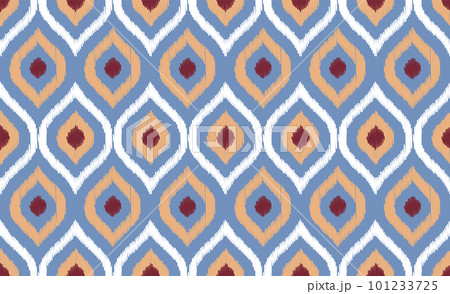 Uzbek ikat seamless pattern-traditional silk fabric in Uzbekistan. Handmade textile print product. Using in fashion industry surface pattern 101233725
