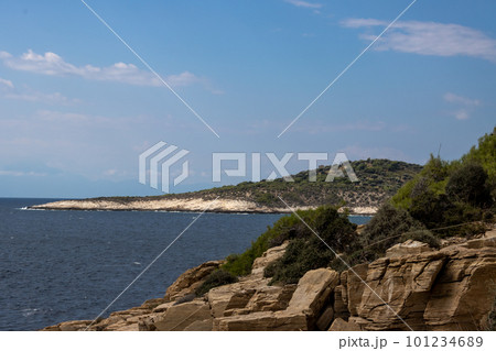 Bay surrounded by rocks, Giola lagoon, Greece 101234689