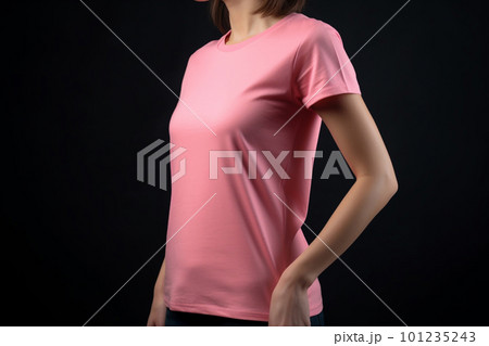 Generative AI. Pink T-Shirt Mockup on Female Model 101235243