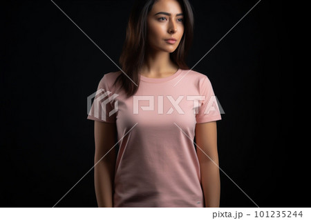 Generative AI. Pink T-Shirt Mockup on Female Model 101235244