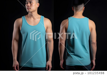 Generative AI. Blank Blue Tank top Mock up on Male Model: Showcase Your Designs in Style Generative AI. Blank Blue Tank top Mock up on Male Model: Showcase Your Designs in Style 101235498