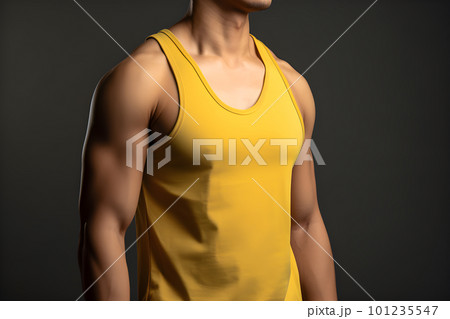 Generative AI. Blank Yellow Tank top Mock up on Male Model: Showcase Your Designs in Style 101235547