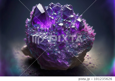 Amethyst druze crystal. Magic gemstones for esoteric spiritual practice, Healing, Witchcraft, reiki therapy. Generative AI illustration Amethyst druze crystal. Magic gemstones for esoteric spiritual practice, Healing, Witchcraft, reiki therapy. Generative AI illustration 101235626