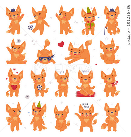 Cute Fennec Fox with Red Coat and Large Ears Engaged in Different Activity Vector Set 101236786