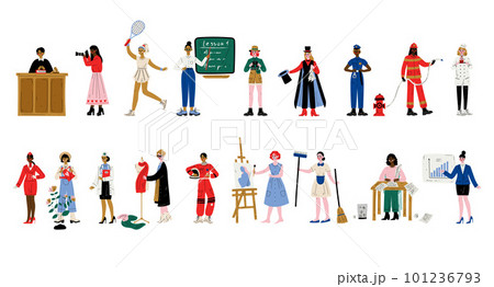 Young Woman Engaged in Different Profession and Occupation Wearing Uniform Vector Set 101236793