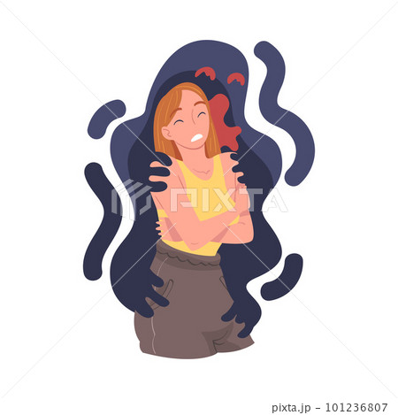 Young Woman Feeling Anger and Malice Grasped by Dark Inner Monster Vector Illustration Young Woman Feeling Anger and Malice Grasped by Dark Inner Monster Vector Illustration 101236807