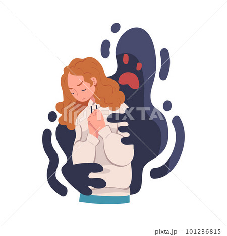 Woman Feeling Fear and Anxiety Grasped by Dark Inner Monster Vector Illustration 101236815