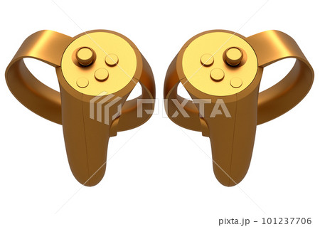 Virtual reality controllers for online gaming with gold chrome texture Virtual reality controllers for online gaming with gold chrome texture 101237706