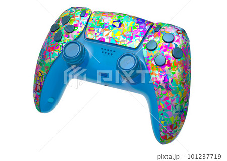 Realistic video game joystick with mosaic seamless pattern on white background 101237719