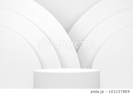 Pastel white cylinder podium with steps on monochrome background 101237869
