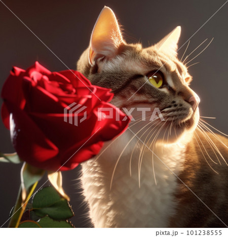 赤いバラと猫のイラスト素材 [101238555] - PIXTA