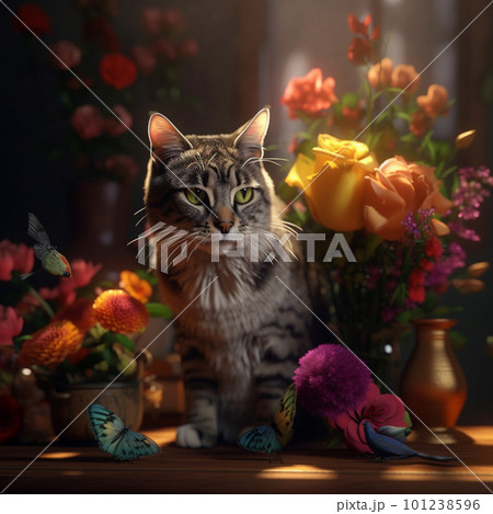 花の中で遊ぶ猫 101238596