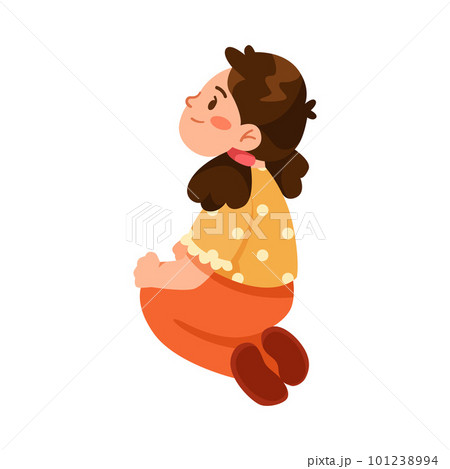 Little Girl Sitting on Floor and Listening to Fairytale Vector Illustration 101238994