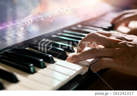 A piano keyboard background is set up in the...の写真素材 [101241317] - PIXTA