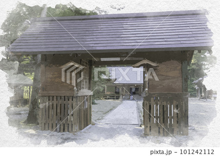 水彩画風　須佐神社　随神門　島根県出雲市 101242112