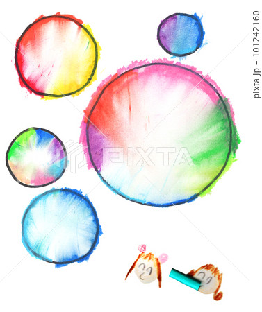 子供が描いたカラフルなシャボン玉絵の具画のイラスト素材 [101242160