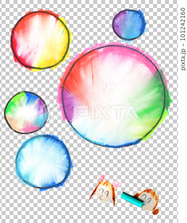 子供が描いたカラフルなシャボン玉絵の具画のイラスト素材