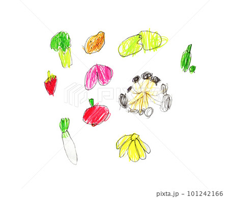 子供が描いたいろいろな野菜のイラストセット 子供が描いたいろいろな野菜のイラストセット 101242166