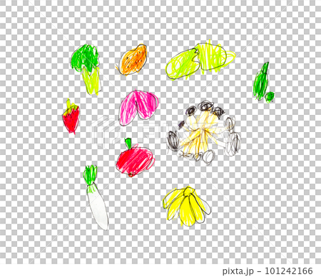 子供が描いたいろいろな野菜のイラストセット 子供が描いたいろいろな野菜のイラストセット 101242166