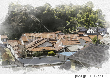 水彩画風　石見銀山大森町並み　熊谷家住宅　島根県大田市 101243190