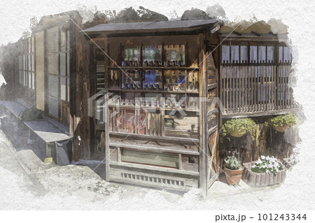 水彩画風　石見銀山大森町並み　自動販売機　島根県大田市 101243344