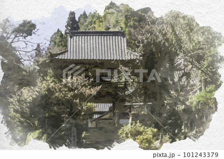 水彩画風 石見銀山大森町並み 勝源寺 山門 島根県大田市 水彩画風 石見銀山大森町並み 勝源寺 山門 島根県大田市 101243379