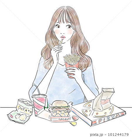 ジャンクフードを過食するきれいな女性 ジャンクフードを過食するきれいな女性 101244179