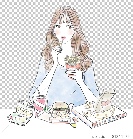 ジャンクフードを過食するきれいな女性 ジャンクフードを過食するきれいな女性 101244179