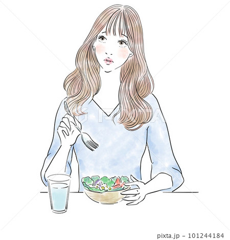 ダイエットのため少ない食事で我慢する美しい女性 ダイエットのため少ない食事で我慢する美しい女性 101244184