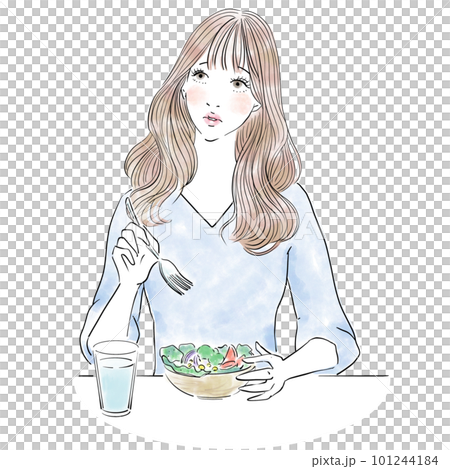 ダイエットのため少ない食事で我慢する美しい女性 ダイエットのため少ない食事で我慢する美しい女性 101244184