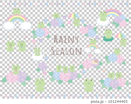 Illustration set of cute frogs in the rainy season Illustration set of cute frogs in the rainy season 101244405