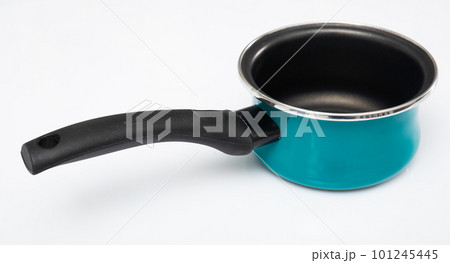 Small blue enameled saucepan with long handle 101245445