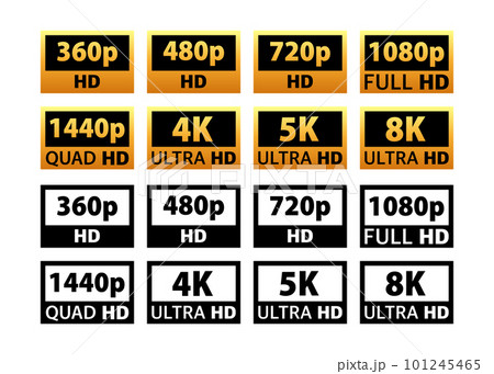 Video and TV Size Resolution sd, hd, Ultra Hd, 4k, 8k. Screen display resolution. 101245465