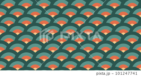 Retro arc ornament seamless pattern. Oriental concentric semi circles background. Vintage abstract geometric texture in 70s or 80s style. Colorful fabric and textile design. Vector illustration Retro arc ornament seamless pattern. Oriental concentric semi circles background. Vintage abstract geometric texture in 70s or 80s style. Colorful fabric and textile design. Vector illustration 101247741