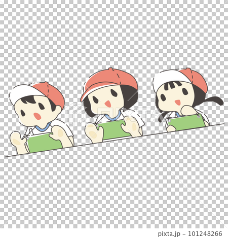 工場のレーンを眺める子供たち 101248266