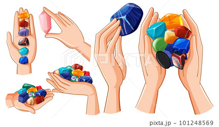 Set of human hands with healing crystals 101248569