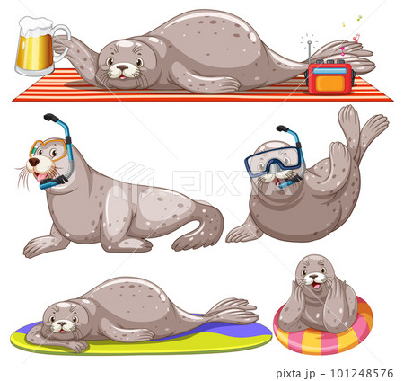 Seal Cartoon Characters in Summer Theme 101248576