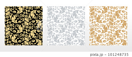 Wallpapers in the style of Baroque. Seamless vector backgrounds. Set of colored floral ornaments. Graphic patterns for fabric, wallpaper, packaging. Ornate Damask flower ornaments Wallpapers in the style of Baroque. Seamless vector backgrounds. Set of colored floral ornaments. Graphic patterns for fabric, wallpaper, packaging. Ornate Damask flower ornaments 101248735