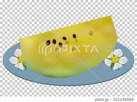 お皿に盛られた「カットした黄色い小玉スイカ」皿  花柄 101249889