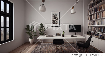 mock up poster frame in boho interior background, wooden living room design, Scandinavian style. Generative AI illustration 101250902