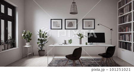 mock up poster frame in boho interior background, wooden living room design, Scandinavian style. Generative AI illustration 101251021