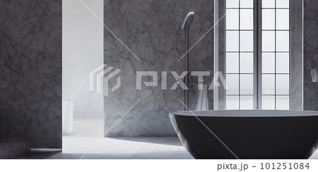 Luxury bathroom with marble. Modern interior hotel or home design with clean and elegance space. Natural lighting window. Generative AI illustration 101251084
