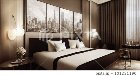 Luxury modern style bedroom, Interior of a hotel bedroom. Generative AI illustration 101251190