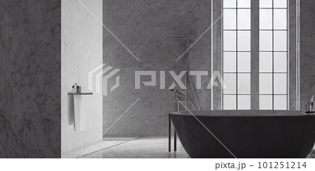 Luxury bathroom with marble. Modern interior hotel or home design with clean and elegance space. Natural lighting window. Generative AI illustration 101251214