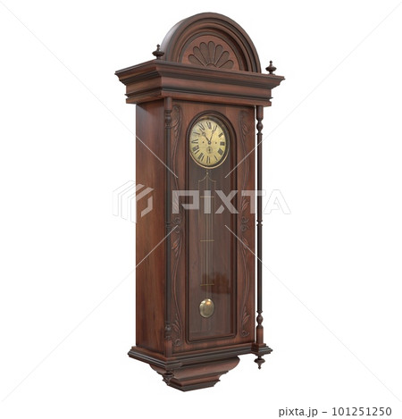 Vintage wooden clock isolated on white background. 3D illustration 101251250