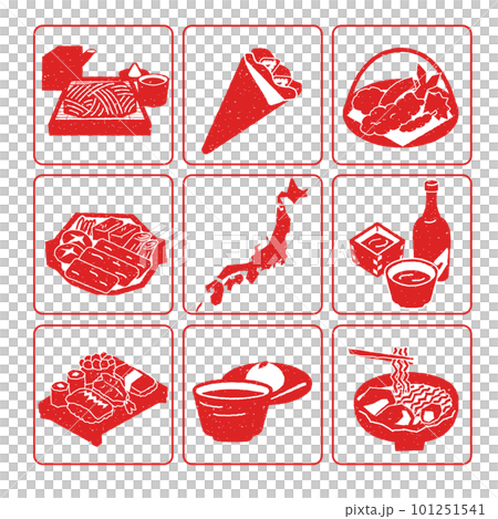 一套關於日本美食 (hanko) 的圖標 一套關於日本美食 (hanko) 的圖標 101251541