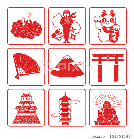 日本の名物・観光地に関するアイコンのセット（ハンコ） 101251542