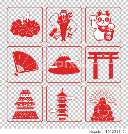 日本の名物・観光地に関するアイコンのセット（ハンコ） 101251542