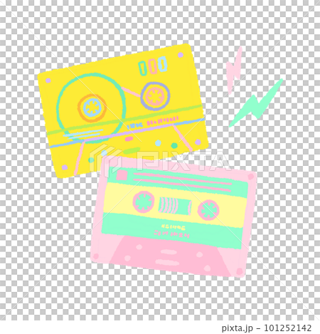 重なったカセットテープ カラフルでかわいい手描きのイラスト 重なったカセットテープ カラフルでかわいい手描きのイラスト 101252142